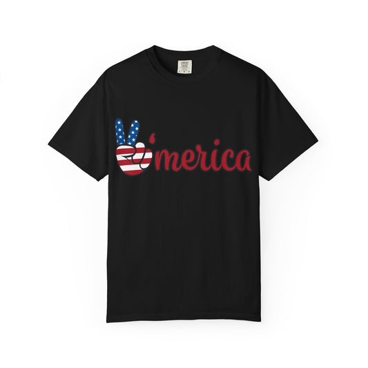 'Merica Flag Peace Sign T-Shirt – Patriotic 4th of July Tee